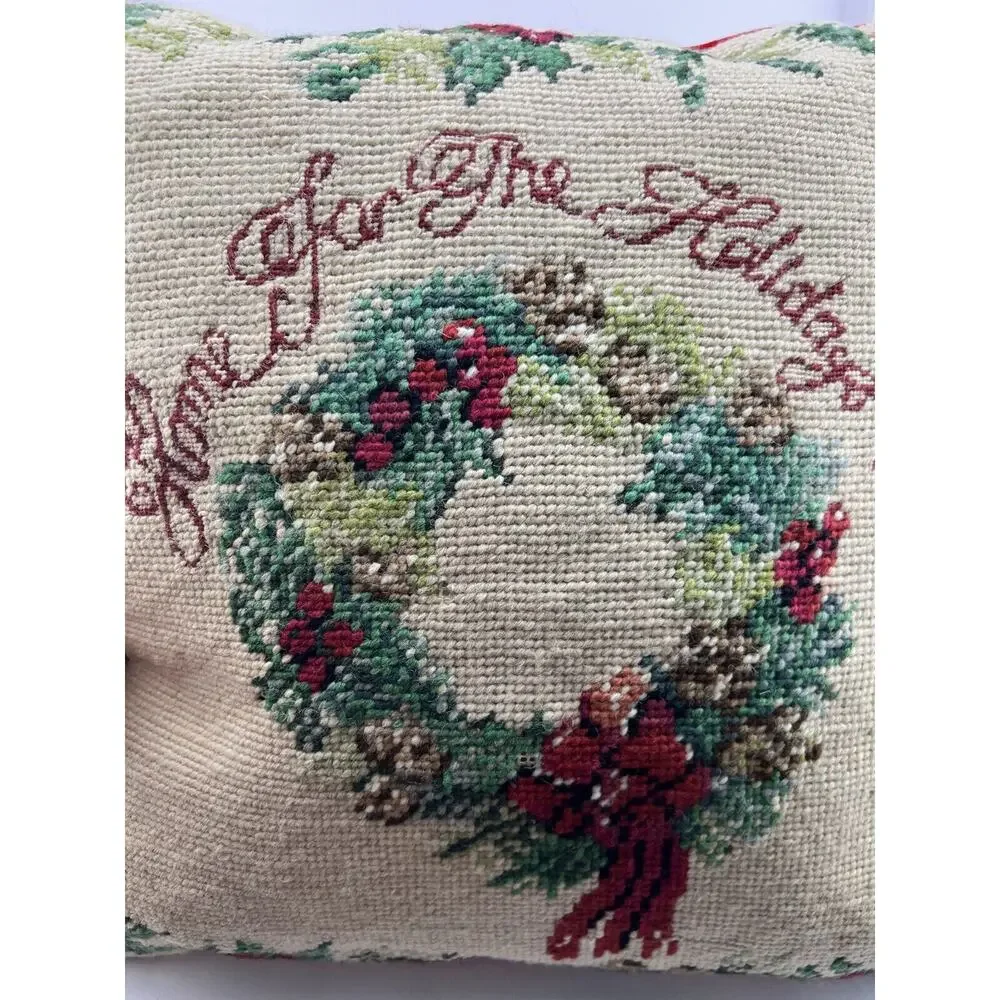 Vintage Lillian Vernon‎ Home For The Holidays Christmas Wool Needlepoint Pillow